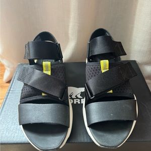 Sorel Kinetic Impact Leather Sandals Shoes Black